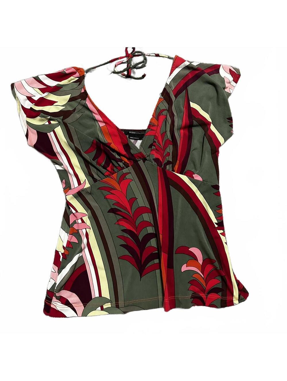 Y2K BCBG Pucci Print Inspired babydoll Cap Sleeve Blouse Size L